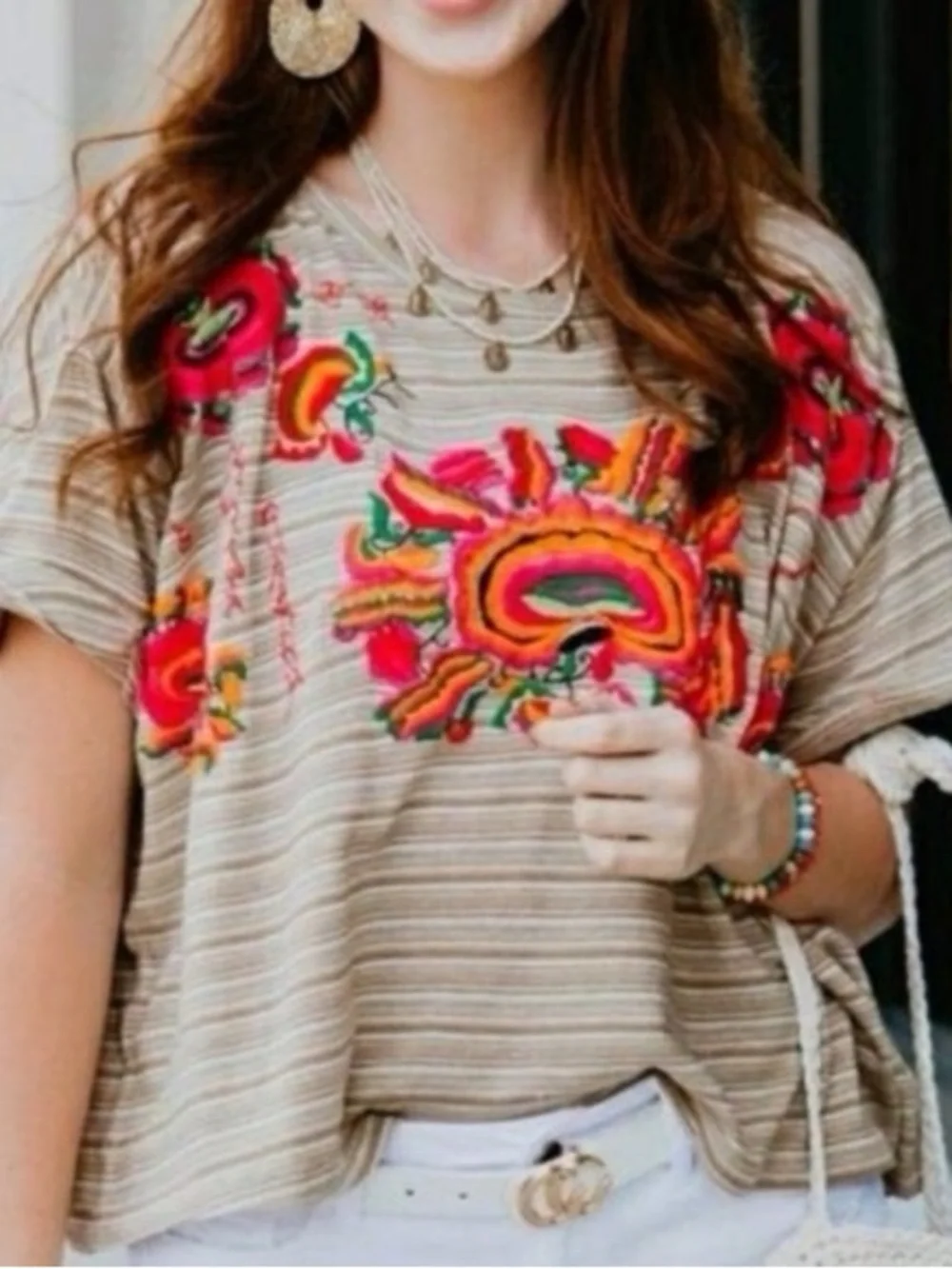 Free People Catalunya Embroidered Mushroom Combo Oversized Top